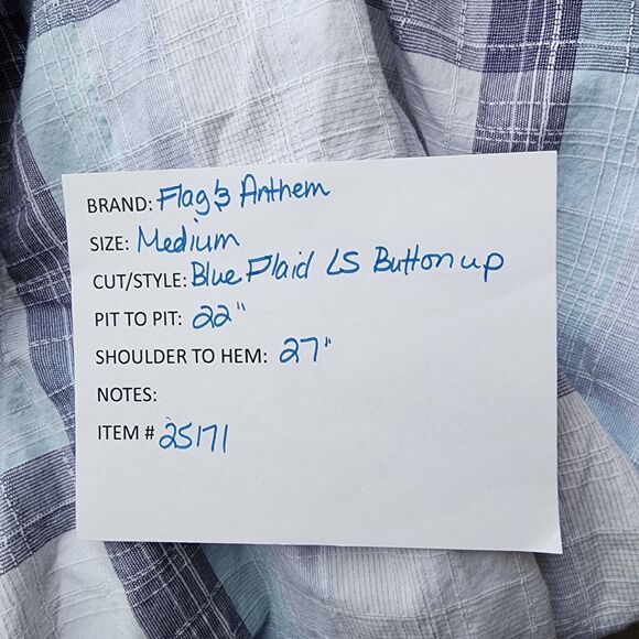 Flag and anthem mens blue plaid cotton long sleeve button up shirt size medium - Picture 4 of 4